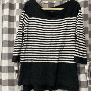 LOFT Black and White Striped Long Sleeve Top